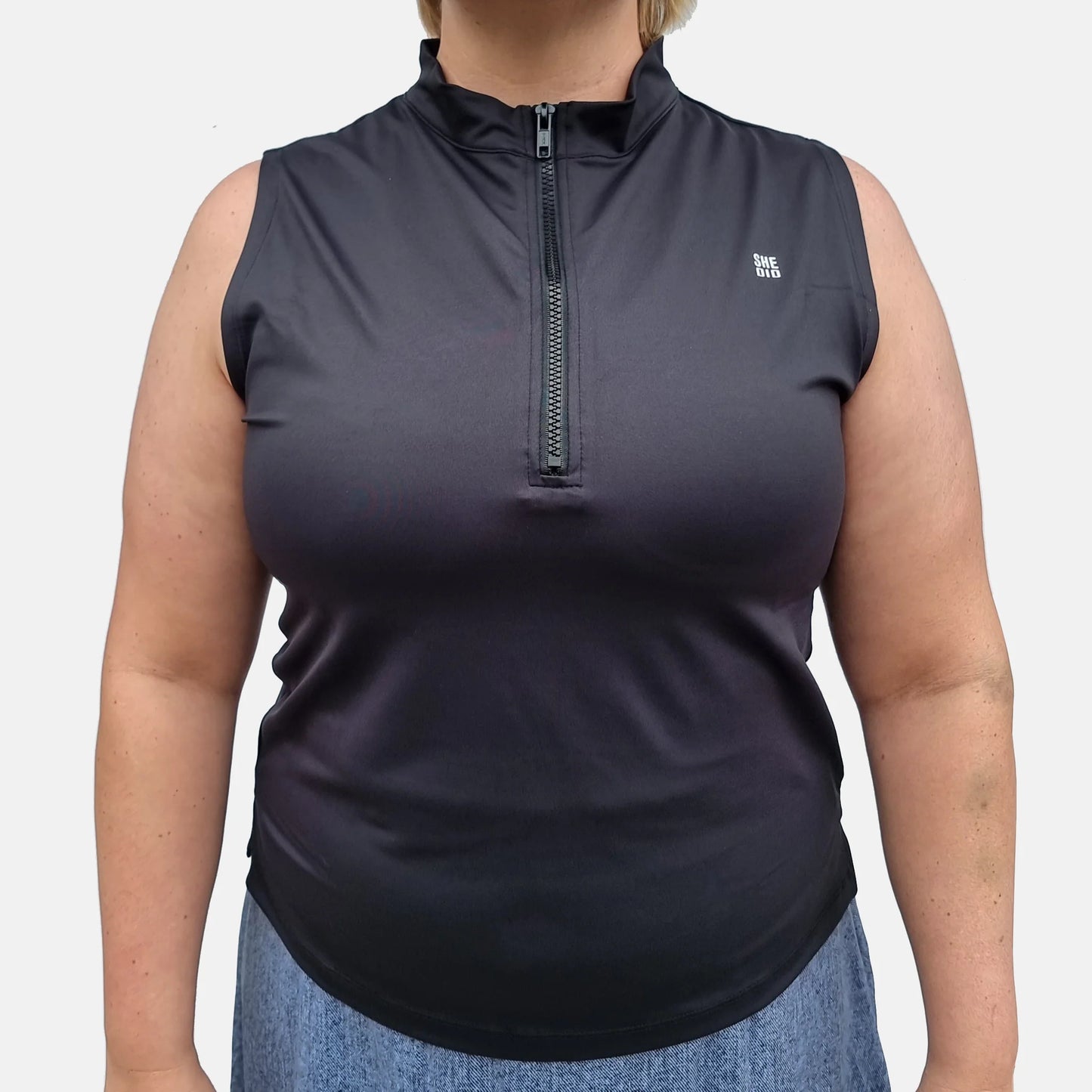 She Did Zip tank top black