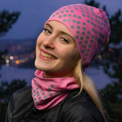 Morild Sølvfaks hals i ull med refleks lys rosa