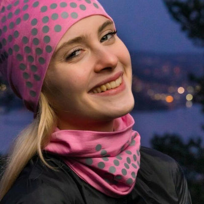 Morild Sølvfaks hals i ull med refleks lys rosa