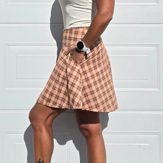She Did running skirt beige Tartan