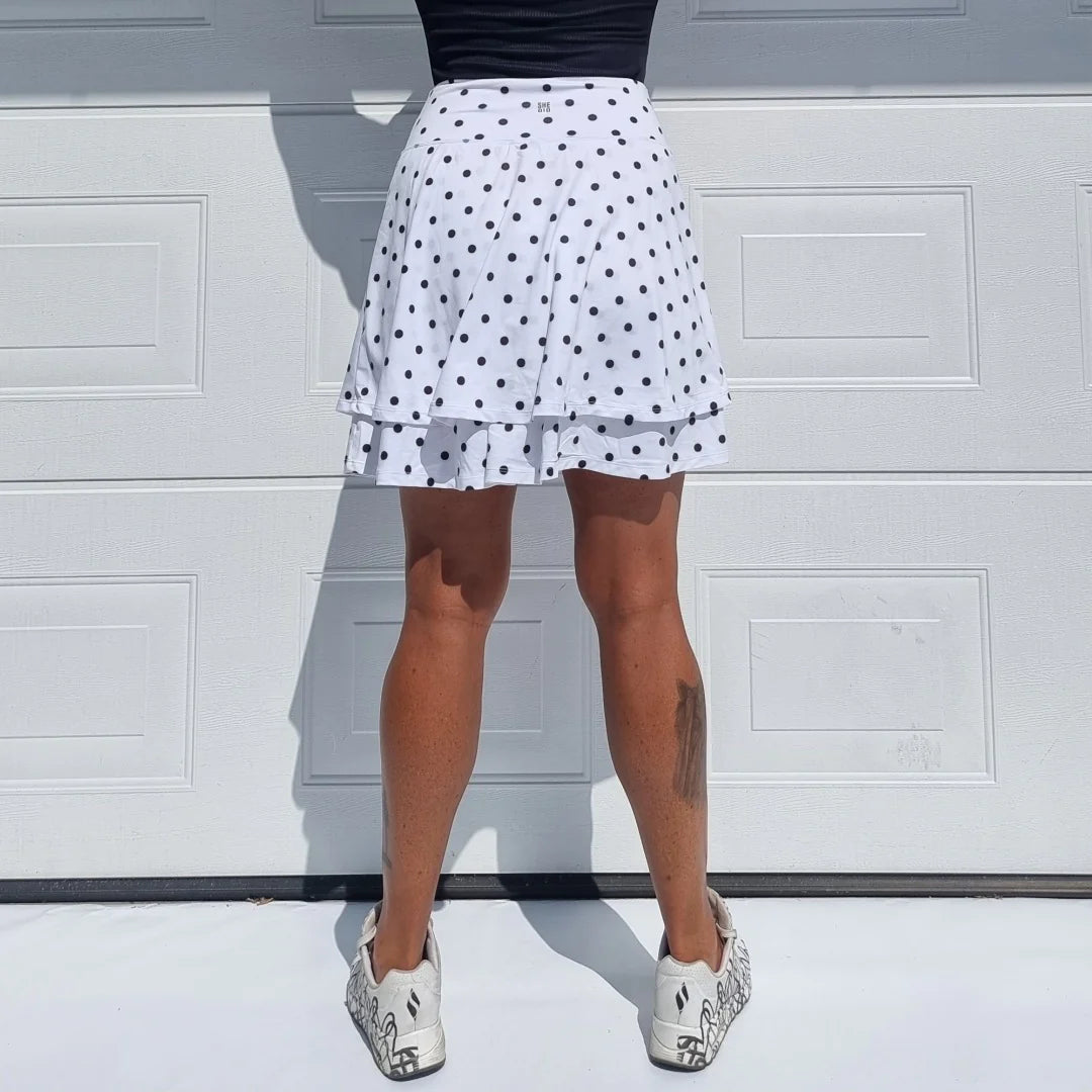 She Did running skirt Polka dot white