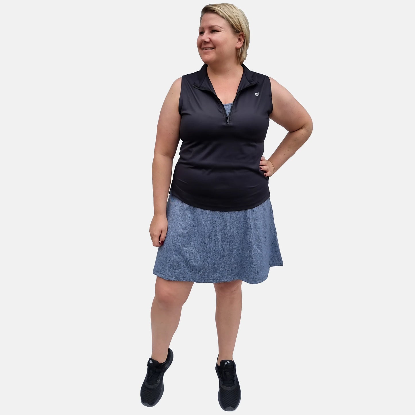 She Did Zip tank top black