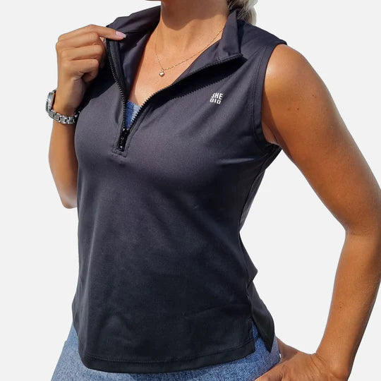 She Did Zip tank top black