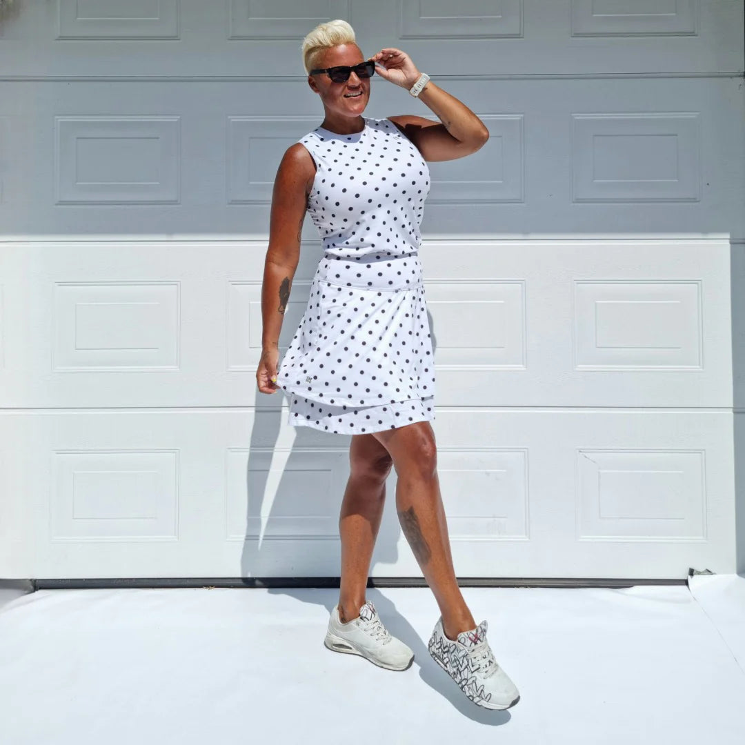 She Did running skirt Polka dot white