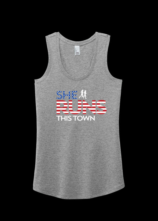 She Runs This Town Americana Triblend Racerback Tank