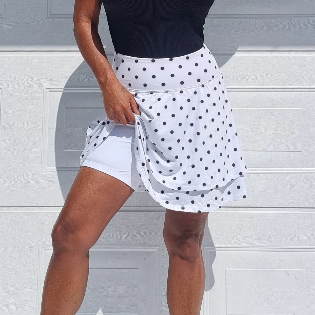 She Did running skirt Polka dot white