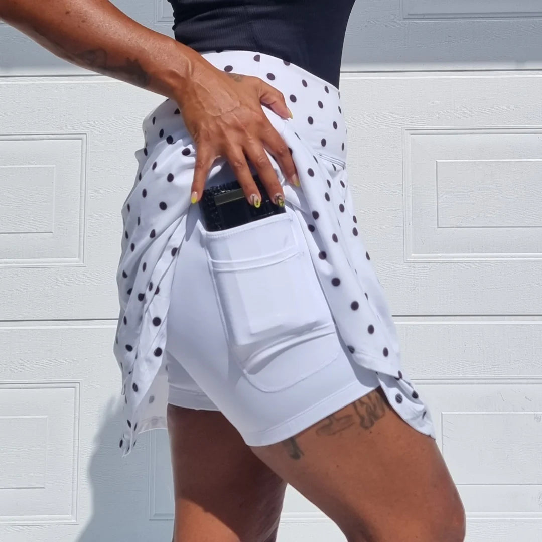 She Did running skirt Polka dot white