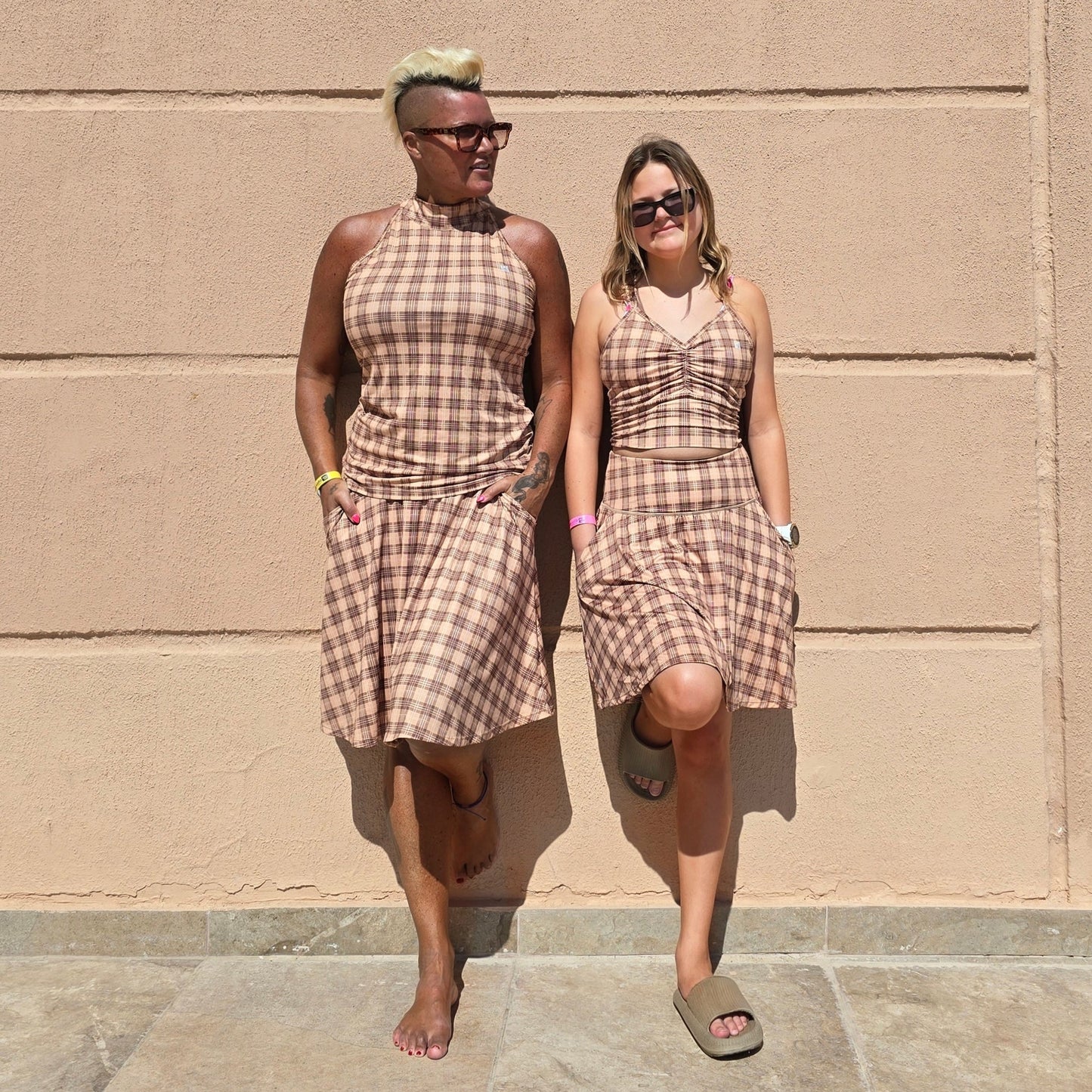 She Did løpeskjørt beige Tartan